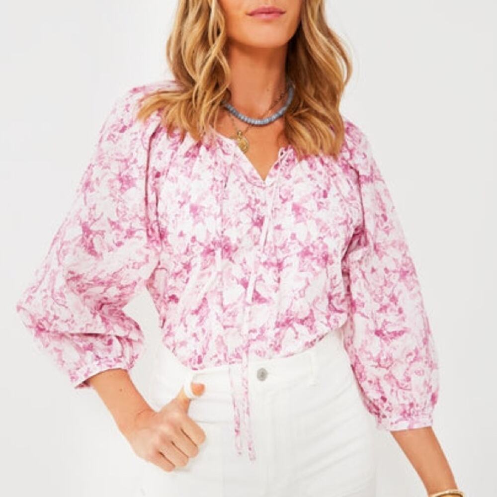 Women's Pink Floral Peasant Blouse